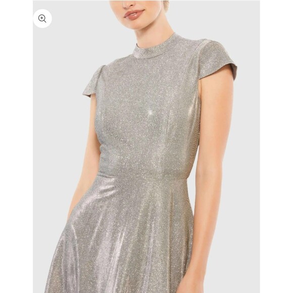 New Mac Duggal 26151 Women's (2) Silver Metallic Cap Sleeve Tea-Length Dress - Picture 15 of 16